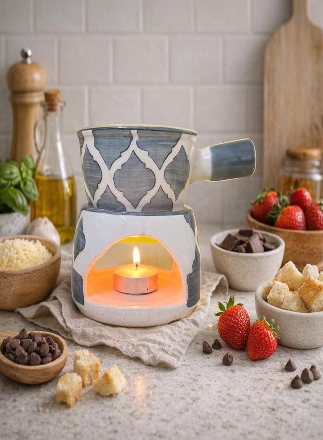 KunhaR Ceramic Fondue Set with 2 Tea Light Candle, 450 ML Capacity, (Grey) - Image 4